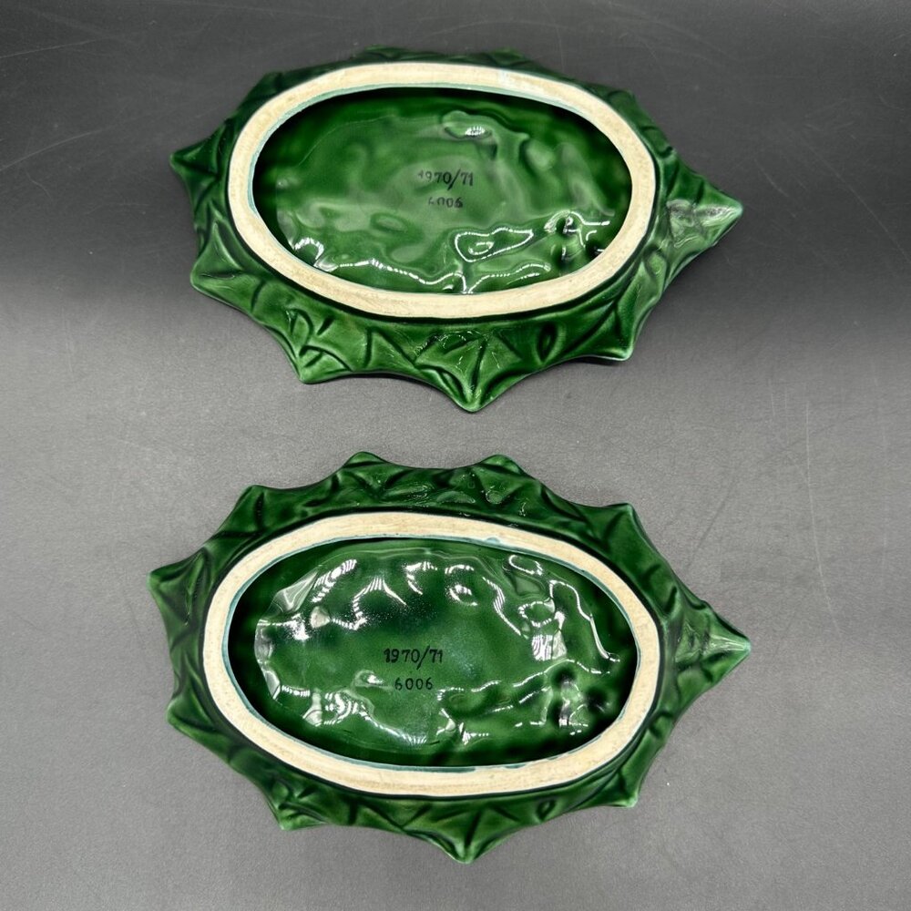 Vintage Trinket Dishes Ashtrays Lefton Holly Berry 1970s Christmas Decor Green - Picture 4 of 9